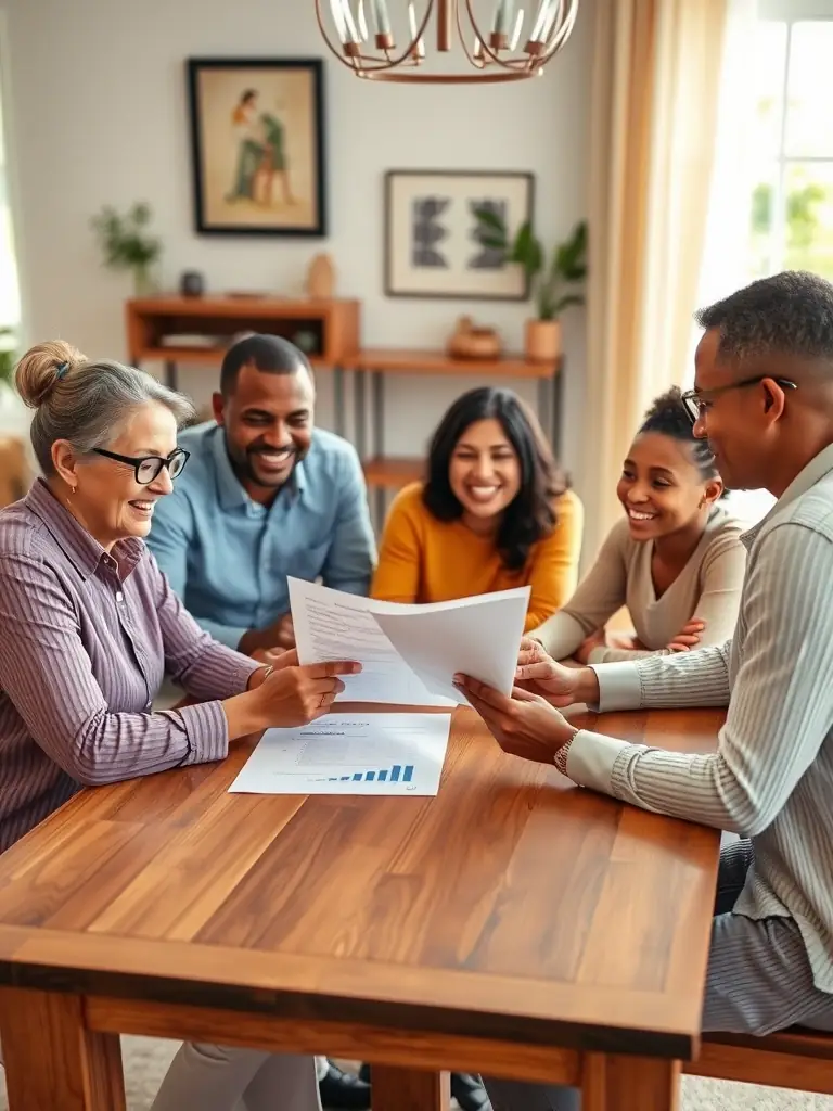 A South African family confidently planning their financial future with the guidance of a financial advisor, emphasizing trust and security.