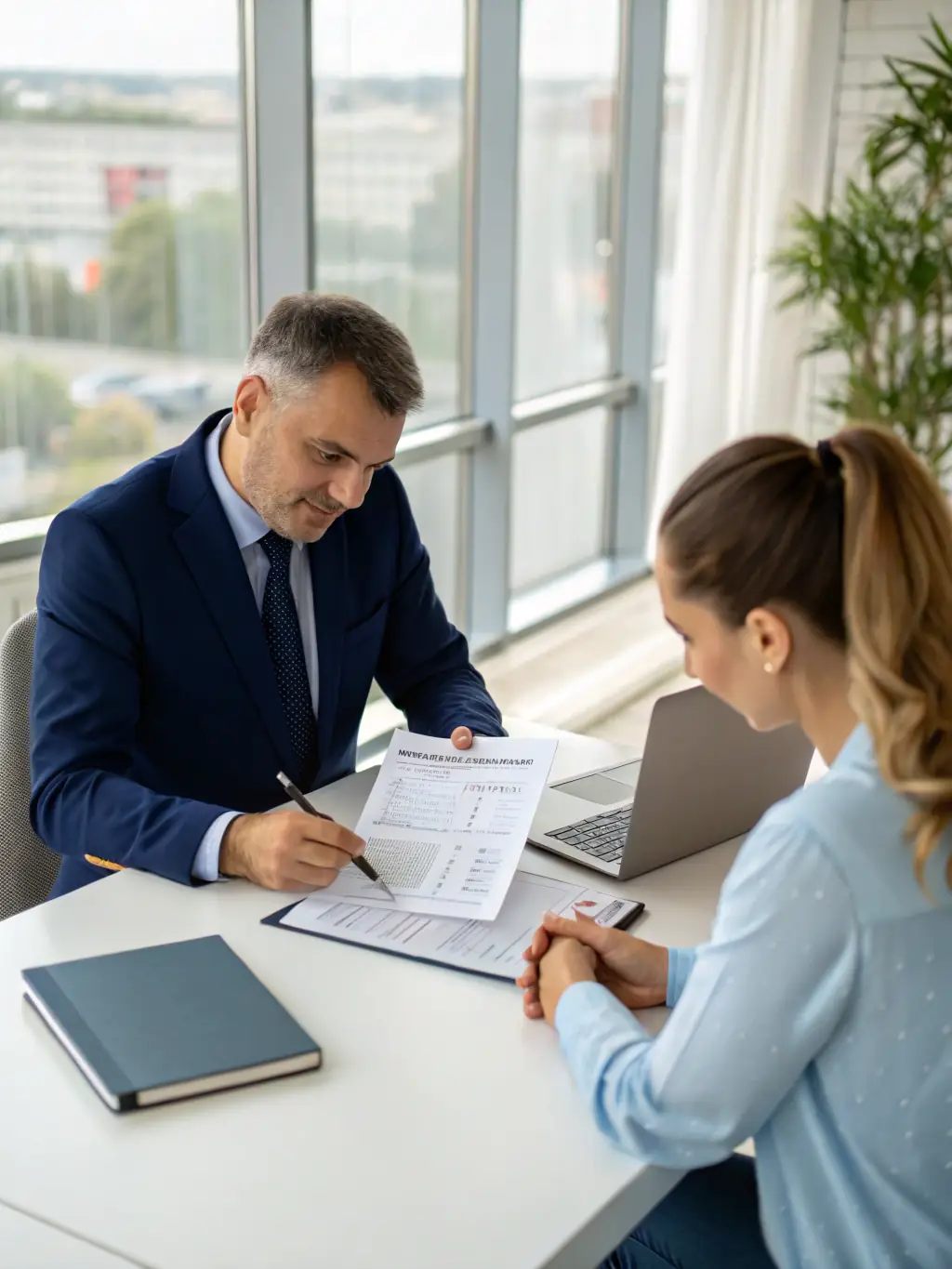 A South African business owner reviewing financial reports with a consultant, highlighting business-focused wealth management and growth strategies.