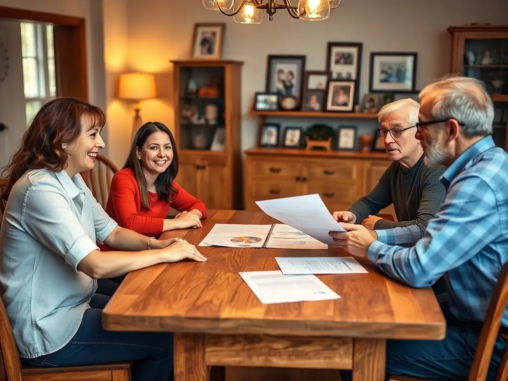A South African family is gathered around a table, discussing retirement plans with a financial advisor, highlighting the importance of financial security.